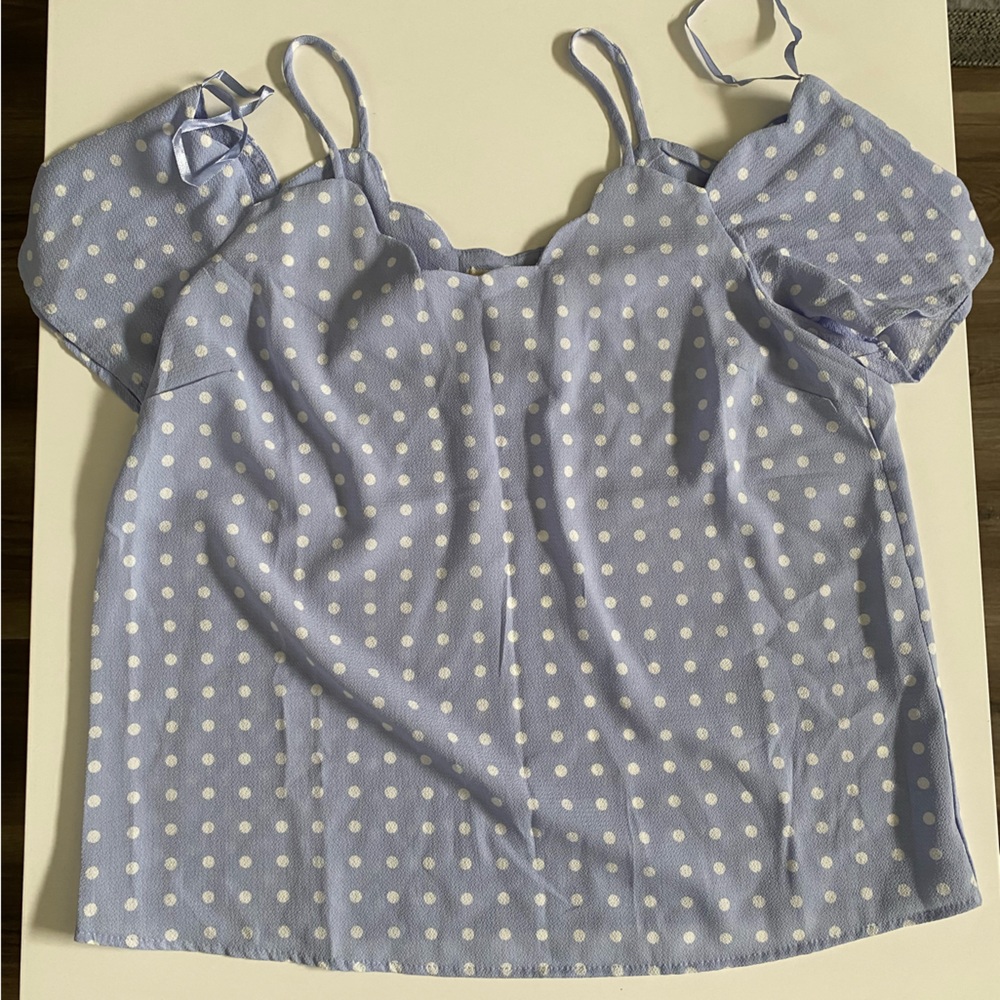 Monteau Off-Shoulder Polka Dotted Blue Blouse